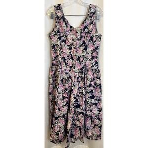 VTG 90s Navy Blue Floral Sundress Womens 13/14 Cottagecore